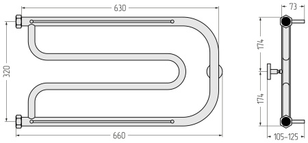 Полотенцесушитель водяной Гусли с двумя полками Сунержа 03-0010-3265 золото