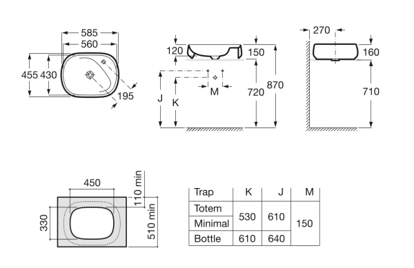 Раковина накладная (56х43) Roca Beyond 3270B8000 белый