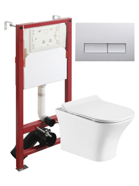 Комплект унитаза с инсталляцией безободковый Orange CI02-100W+APB200 кнопка смыва хром