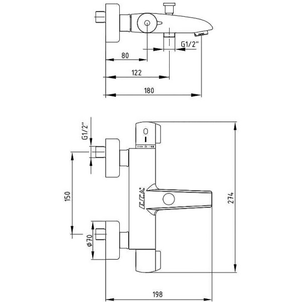 Смеситель для ванны термостатический E.C.A Thermostatic 102102340EX