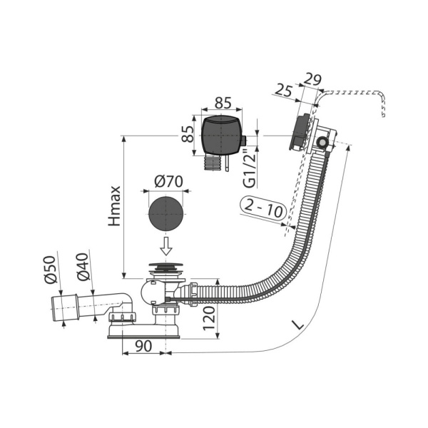Слив-перелив для ванны Alcaplast A564BLACK
