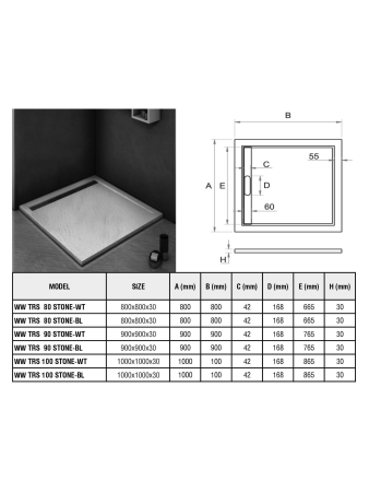 Душевой поддон из литьевого мрамора (80х80) WeltWasser  WW TR 10000004378