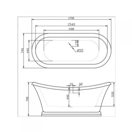 Акриловая ванна (170х74) BelBagno BB09