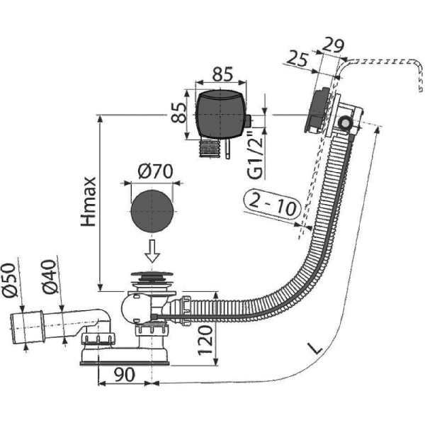 Слив-перелив для ванны Alcaplast A564BLACK-80 