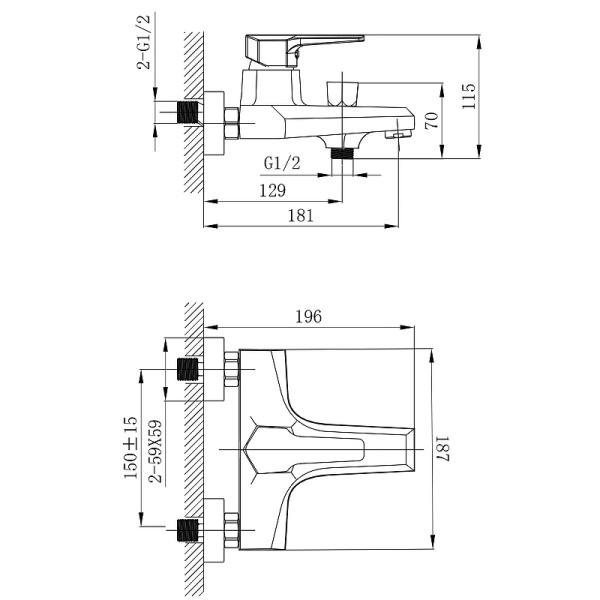 Смеситель для ванны Rossinka RS44 (RS44-30)