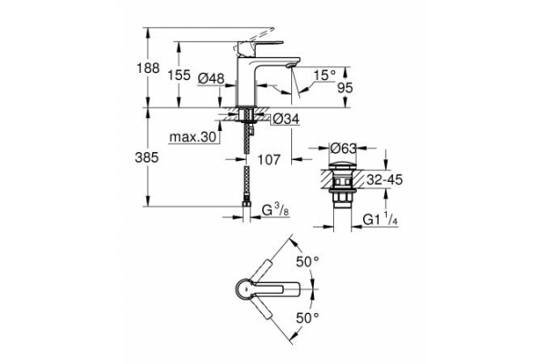 Смеситель для раковины GROHE Lineare New 23791 AL1 (23791AL1) темный графит матовый