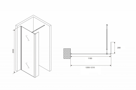 Душевая перегородка (120х200) ABBER Immer Offen AG66120B черный