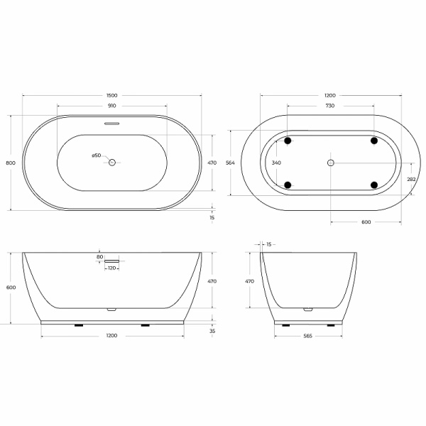 Акриловая ванна (150x80) BelBagno BB413-1500-800 без гидромассажа Акриловая ванна (150x80) BelBagno BB413-1500-800 без гидромассажа