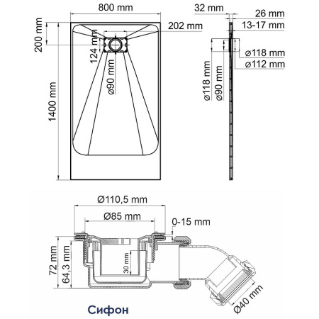Душевой поддон WasserKRAFT Main 140x80 41T35