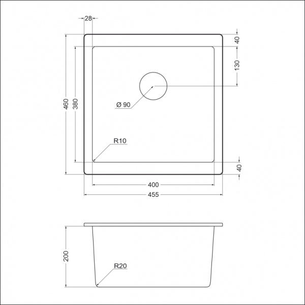 Кухонная мойка (45,5х46) EMAR EMQ-1455.P Берилл