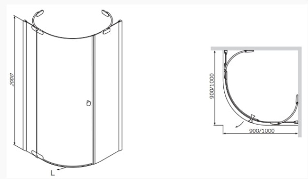 Душевой уголок AM PM Sensation W30G-D90R1-200-CT-R