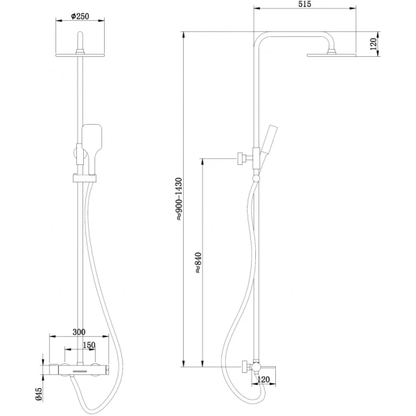 Душевая стойка AF8816L Emotion AF8816 с изливом, хром