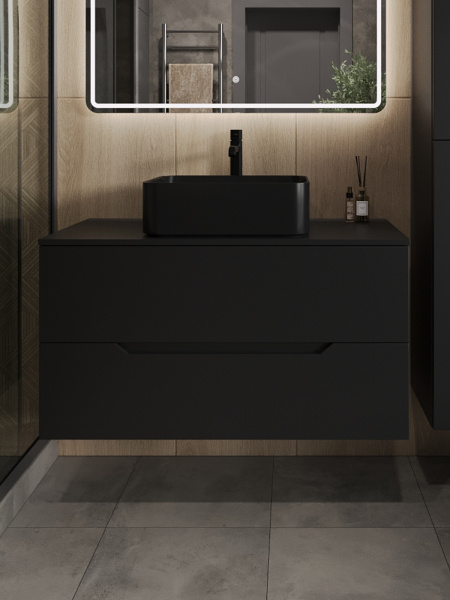 Тумба с раковиной подвесная 100 см, Orange Line Li-100TubMDF+B02-460MB черный