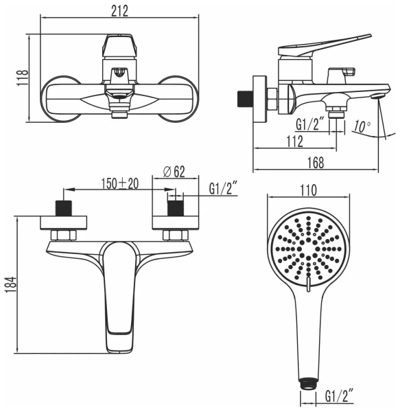 Смеситель для ванны и душа Lemark Bronx (LM3714GM)
