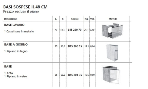 База под раковину Cerasa Movida MVB45 201 35/DX Tavolato Biscotto