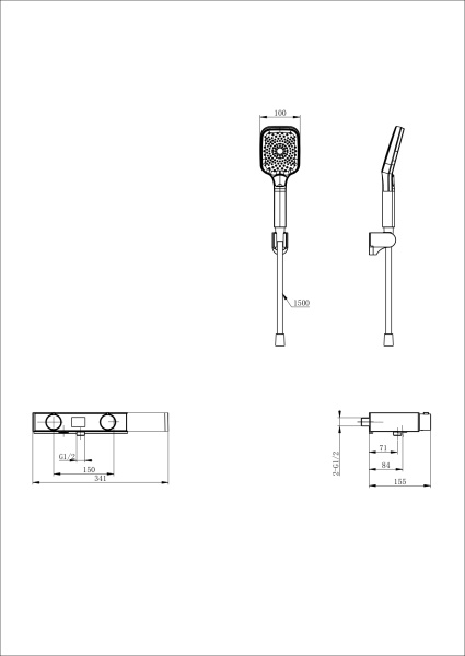Смеситель для ванны с душем и термостатом WONZON & WOGHAND Shelf, черный матовый WW-B2551-MB