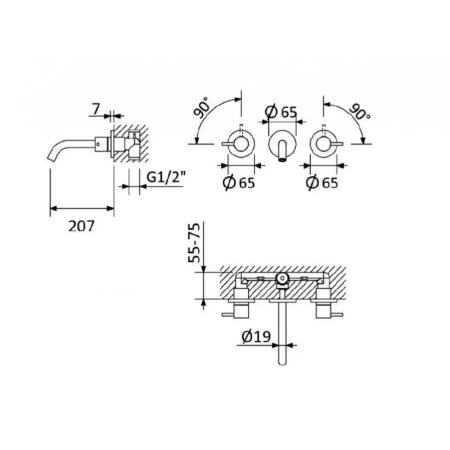 Смеситель для раковины Cezares Leaf LEAF-BLI3L-20-L-01-W0