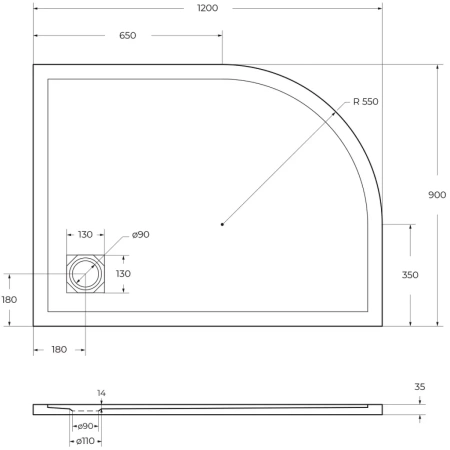 Поддон из искусственного мрамора BelBagno TRAY-MR-UNO-RH-120/90-550-35-W-R-BO с сифоном белый матовый