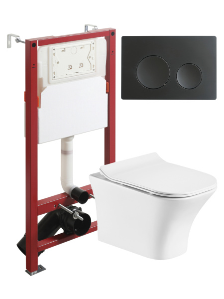 Комплект унитаза с инсталляцией безободковый Orange CI02-100W+APB144 кнопка смыва черный