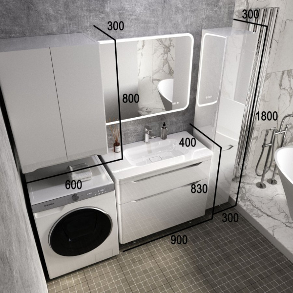 Тумба под раковину Style Line Марелла 90 Люкс Plus СС-00002417 белый глянец