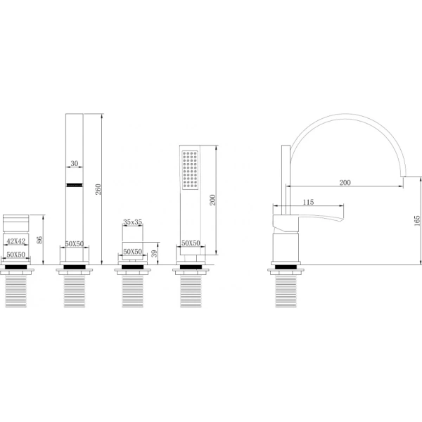 Смеситель ABBER Wasserfall AF8613SP на борт ванны, сатин