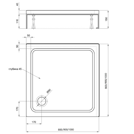 Акриловый поддон для душа Aquatek (80x80) DPA-0000008