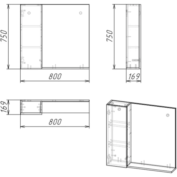 Зеркало-шкаф (82х77) Grossman Альба 208005 Лев. веллингтон/бриз