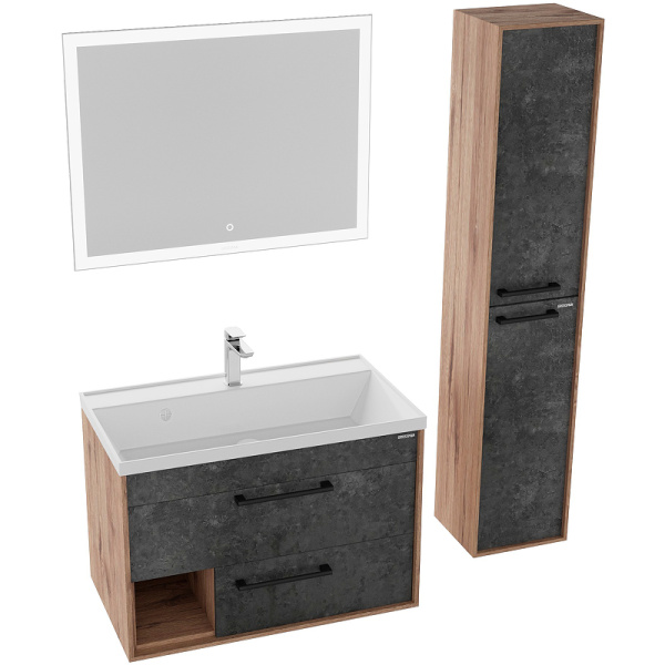 Тумба подвесная Grossman РЕАЛ-80 см 108009 с 2-я ящ, веллингтон/бетон Арья