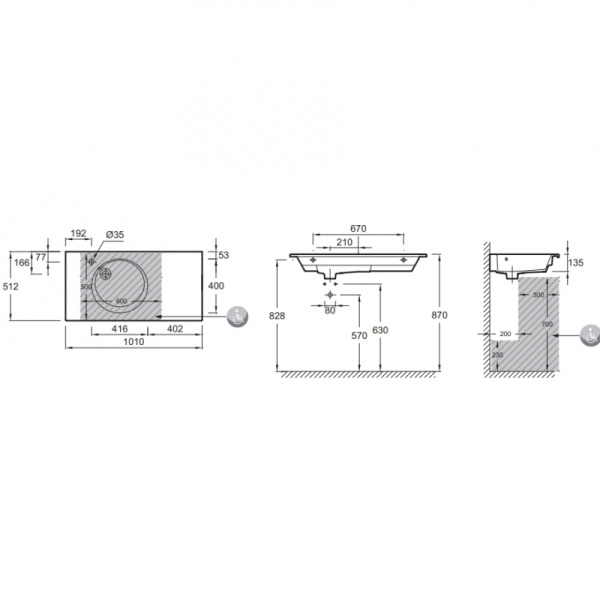 Раковина Jacob Delafon Odeon Rive Gauche 100 EXAU112-Z-00
