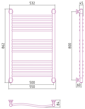 Полотенцесушитель Водяной Сунержа Флюид + (80х50) Состаренная Латунь 051-0222-8050