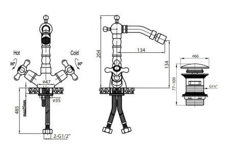 Смеситель для биде Cezares Retro RETRO-C-BS2-01