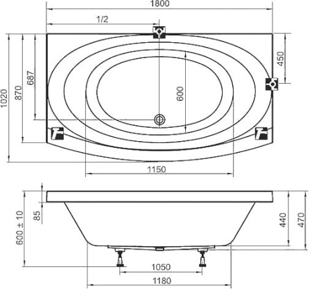 Акриловая ванна Ravak Evolution PU Plus 180x102 C1010P0000