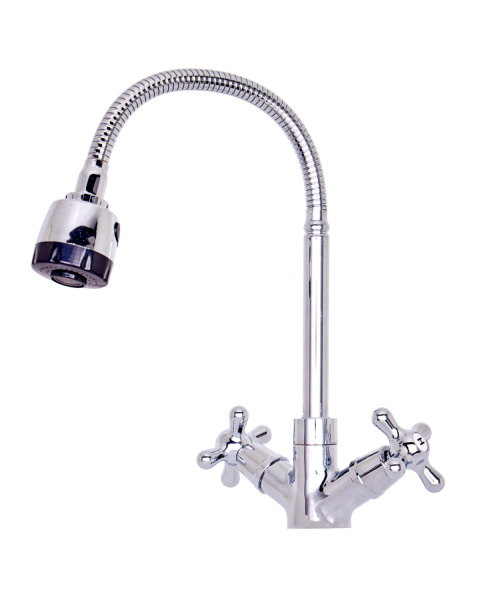 Смеситель для кухни двухвентильный полимерный с гибким изливом OneLife P03-004cr хром