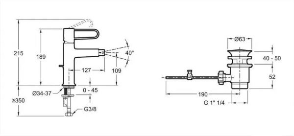 Смеситель для биде Jacob Delafon Odeon Rive Gauche E21033-CPR-CP