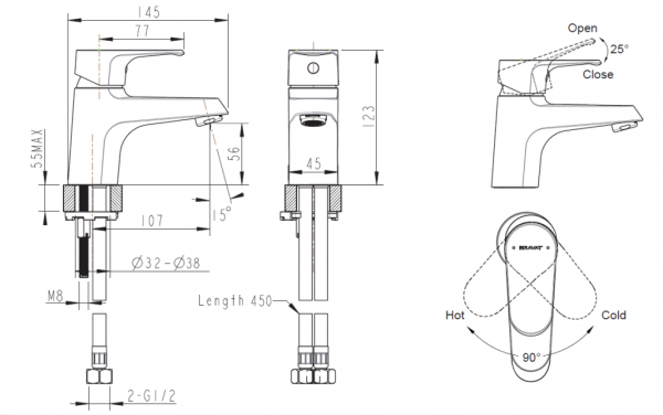 Смеситель для раковины Bravat Alfa F1120178CP