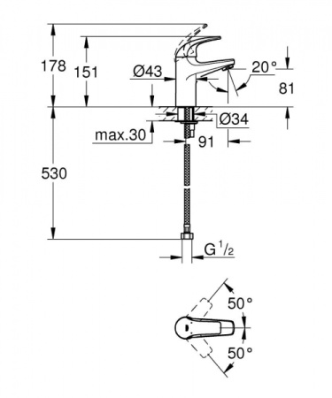 Смеситель для раковины Grohe BauCurve 32848 000 (32848000) хром