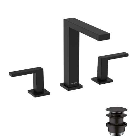 Смеситель для раковины на 3 отверстия с донным клапаном Push-Open Hansgrohe Tecturis E 73030670 черный матовый