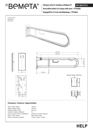 Поручень откидной BEMETA Help 301407273