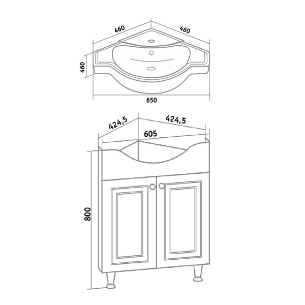 Тумба под раковину Runo угловаяКлассик 65 (УТ000004162)