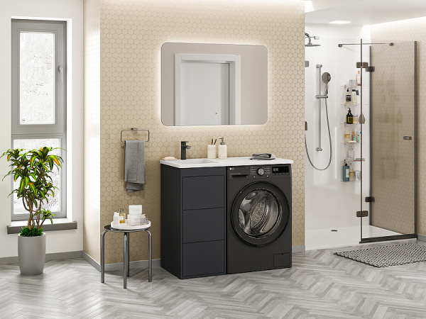 Тумба с раковиной под стиральную машину Brevita Grafit 40  Гавана 100 УТ000015083