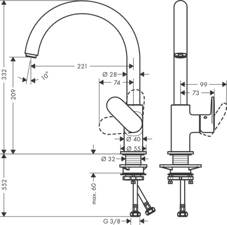 Смеситель для кухонной мойки Hansgrohe Vernis Blend M35 71870000, хром