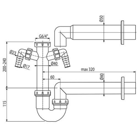 Сифон для мойки AlcaPlast A82 Ø40