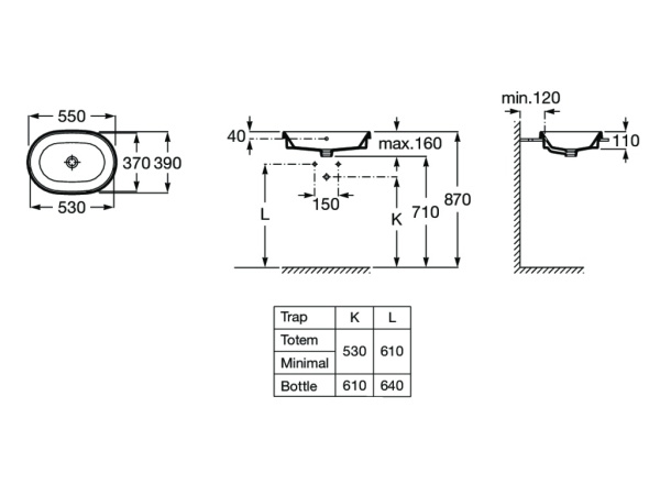 Раковина встраиваемая сверху (55x39) Roca The Gap 3270Y5000