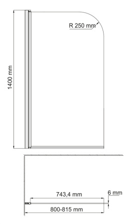 Стеклянная шторка на ванну (80х140) WasserKRAFT Leine 35P01-80WHITE Fixed