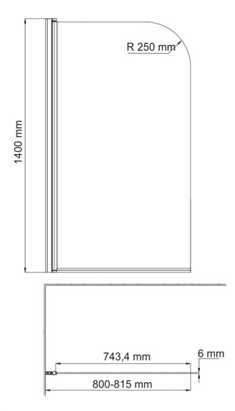 Стеклянная шторка на ванну (80х140) WasserKRAFT Leine 35P01-80WHITE Fixed
