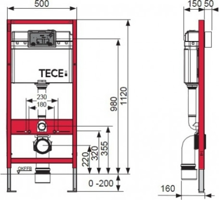 Комплект для установки подвесного унитаза Tece K400401