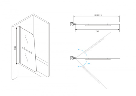 Шторка на ванну (80х140) ABBER Ewiges Wasser AG50080B черный