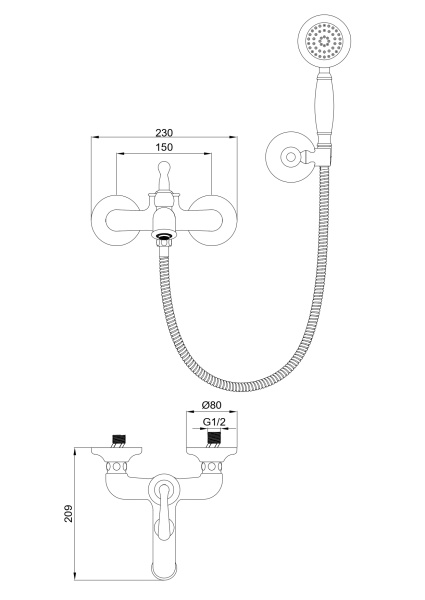 Смеситель для ванны с душем WONZON & WOGHAND STEAM, брашированное золото WW-88639008-BG Смеситель для ванны с душем WONZON & WOGHAND STEAM, брашированное золото WW-88639008-BG