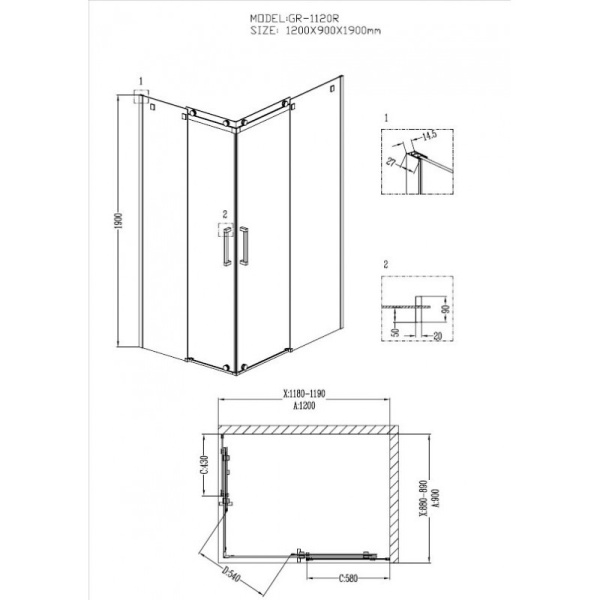 Душевой уголок (120х90) Grossman Cosmo GR-1120R