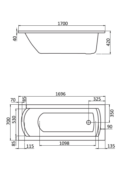 Акриловая ванна (170х70)  Santek Монако   1WH111979